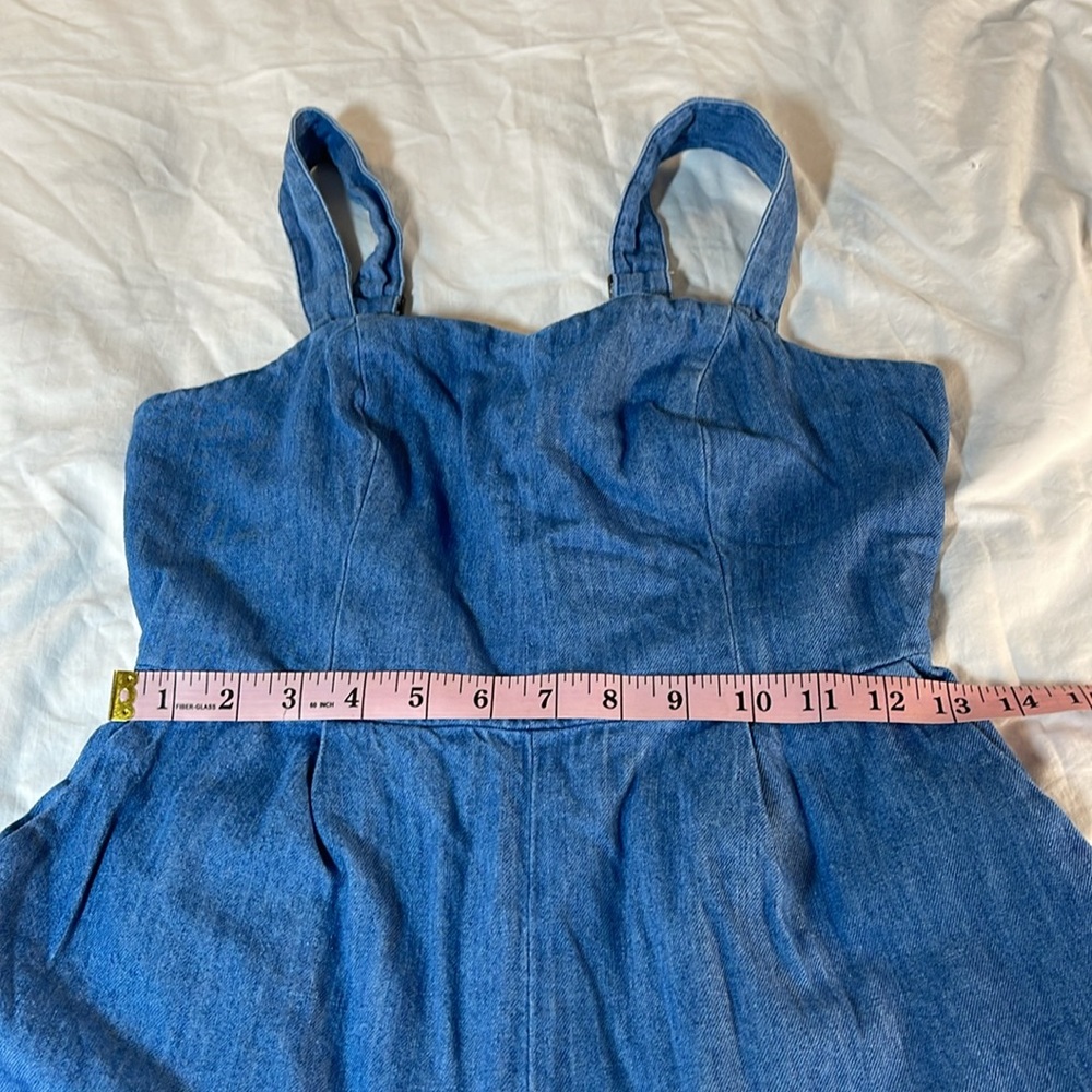 Chambray Adjustable Strap Crop Length Jumper Petite Small - Picture 4 of 12